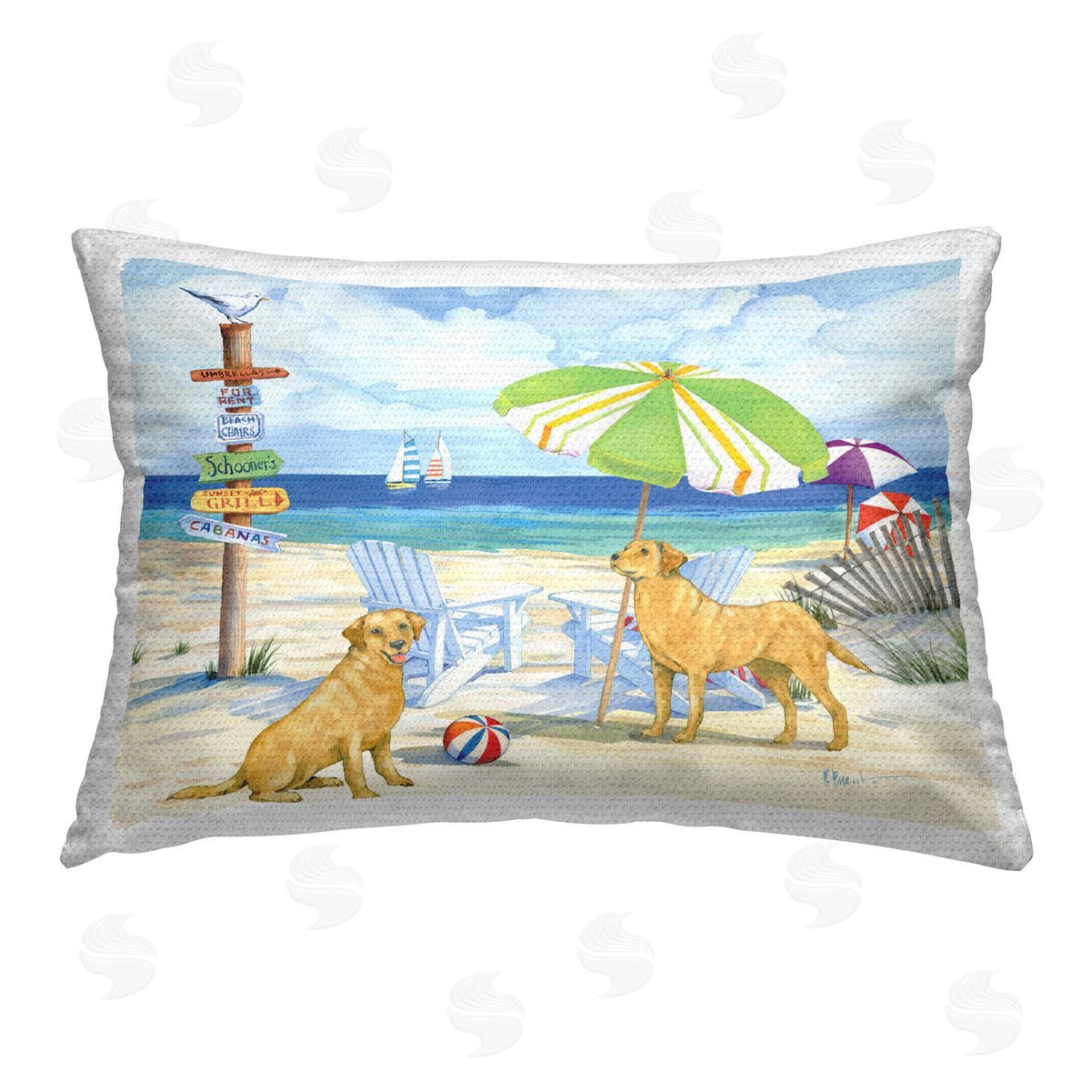 Paul Brent Retriever Dogs at Beach Outdoor Quick-Dry Polyester Printed Throw Pillow
