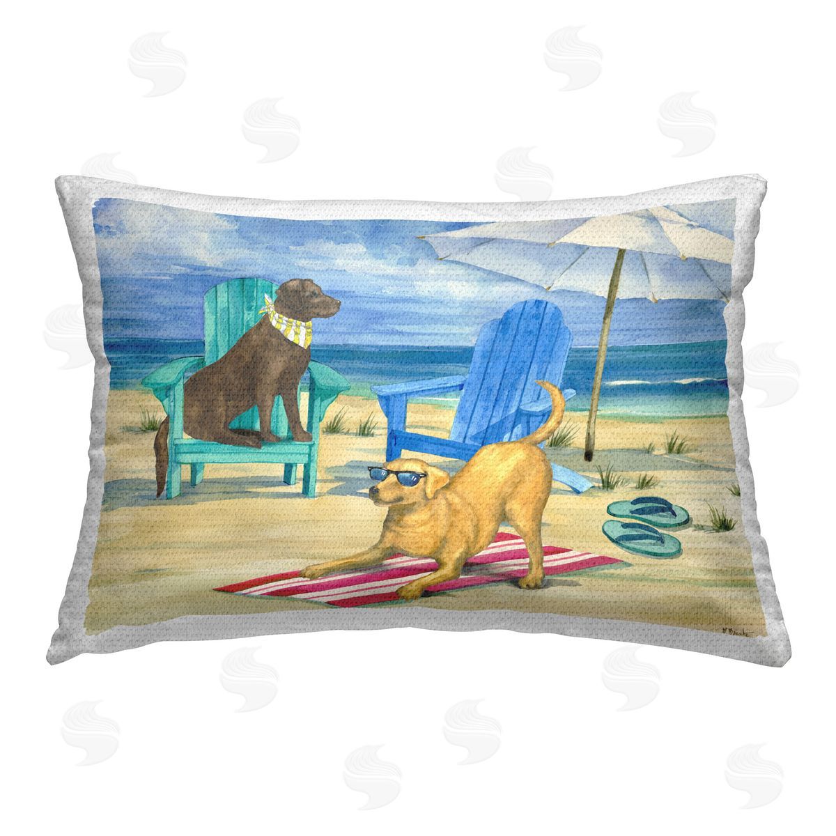 Paul Brent Dogs on Beach Towel Outdoor Quick-Dry Polyester Printed Throw Pillow