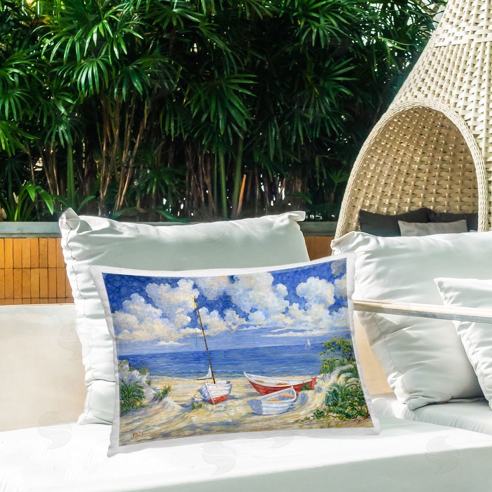 Paul Brent Deserted Boats on Shore Outdoor Quick-Dry Polyester Printed Throw Pillow in Back Yard