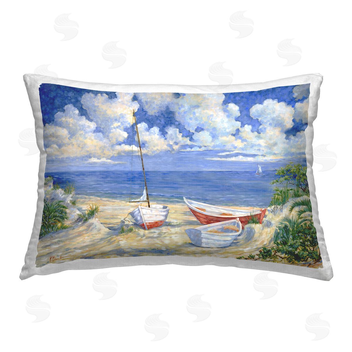 Paul Brent Deserted Boats on Shore Printed Plush Polyester Throw Pillow