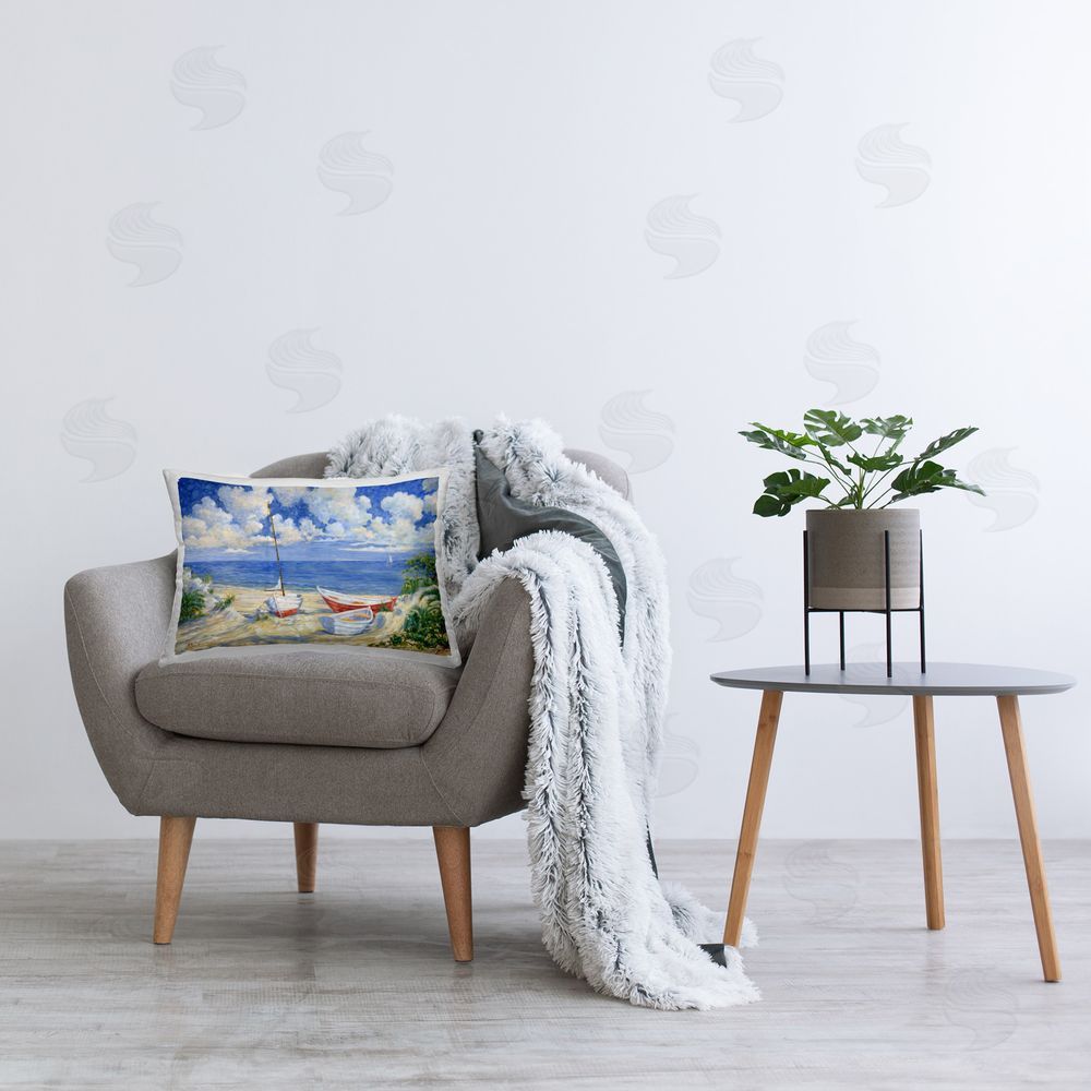 Paul Brent Deserted Boats on Shore Printed Plush Polyester Throw Pillow On Chair