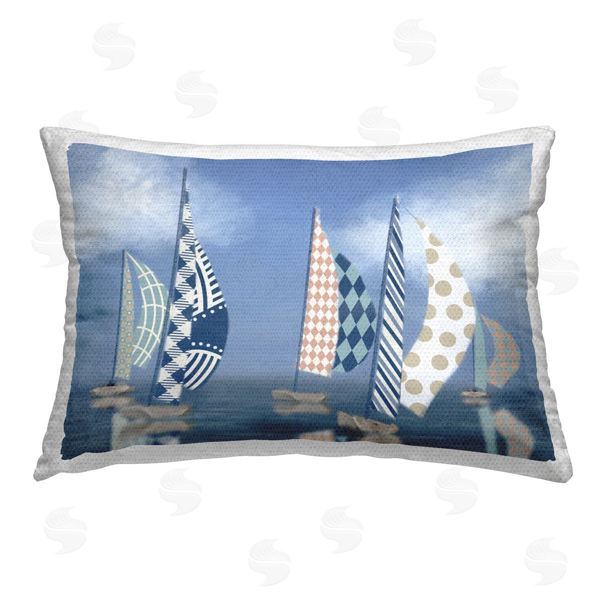 Matthew Piotrowicz Patchwork Coastal Sailboats Outdoor Quick-Dry Polyester Printed Throw Pillow