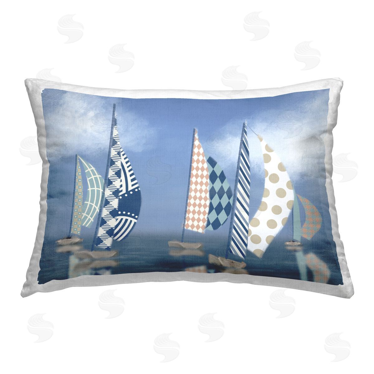 Matthew Piotrowicz Patchwork Coastal Sailboats Printed Plush Polyester Throw Pillow
