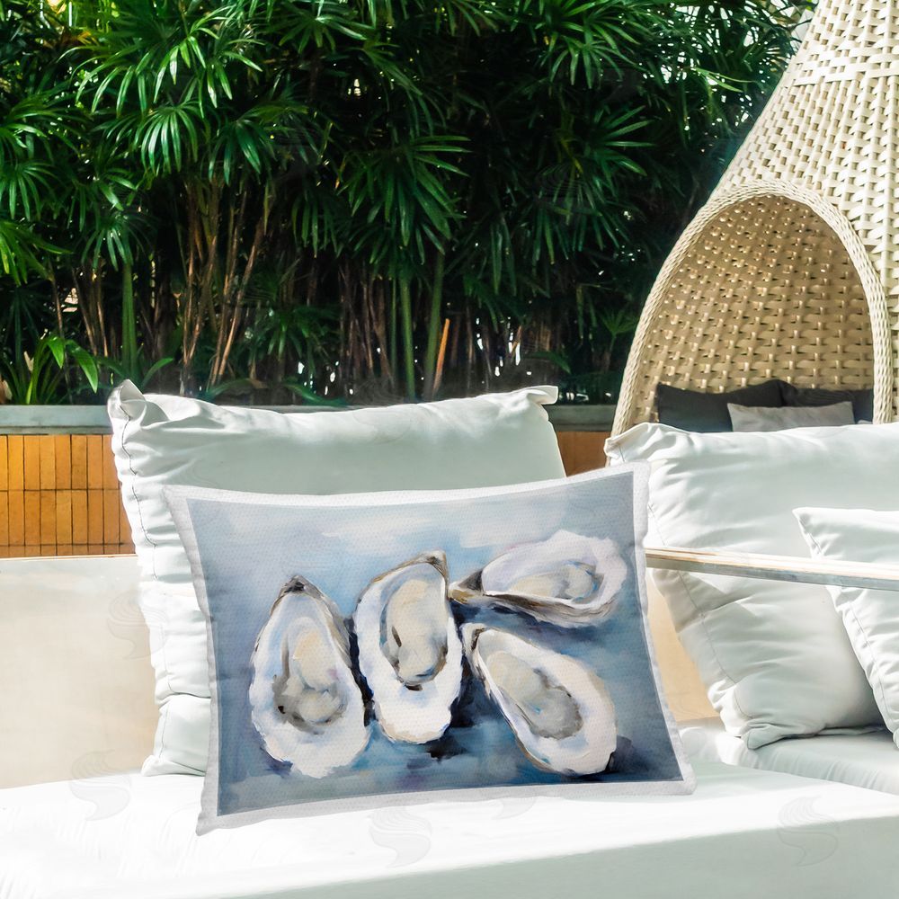 Petal Prints Design Four Oysters Impression Outdoor Quick-Dry Polyester Printed Throw Pillow in Back Yard