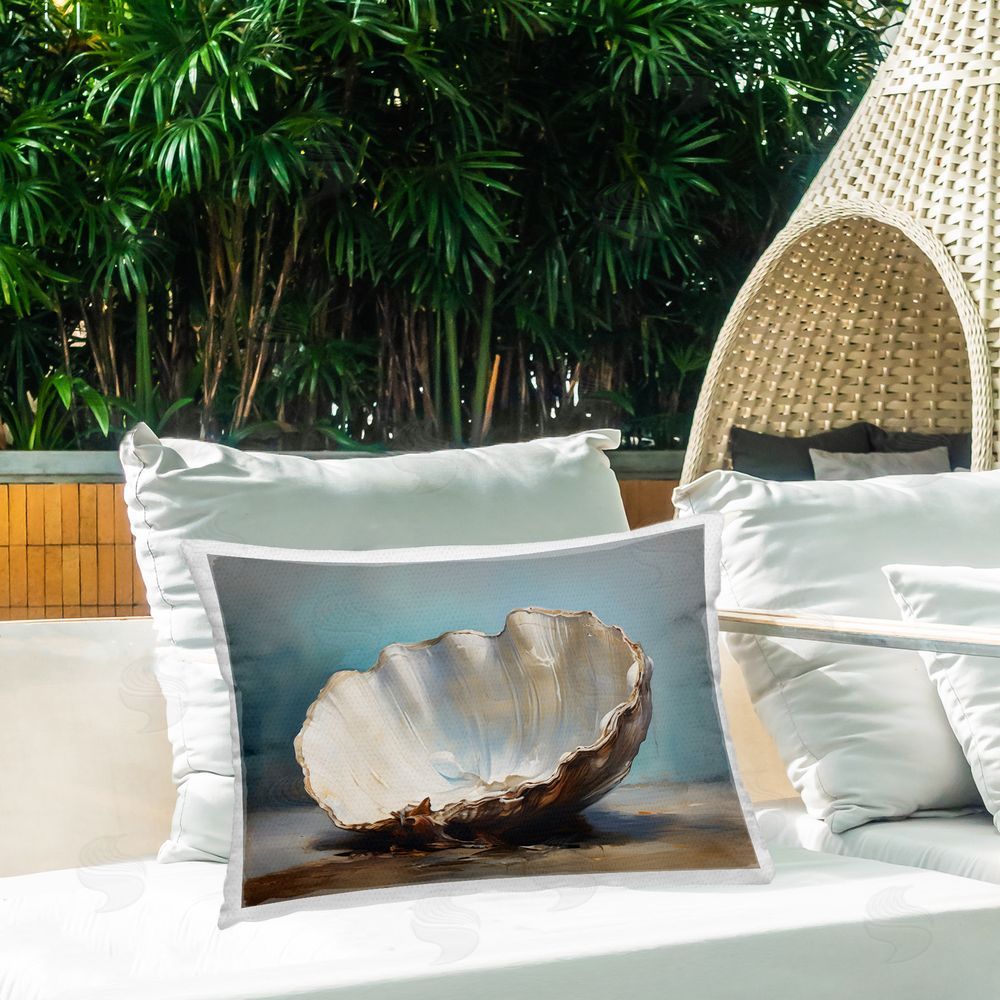 Petal Prints Design Neutral Shell Still Life Outdoor Quick-Dry Polyester Printed Throw Pillow in Back Yard