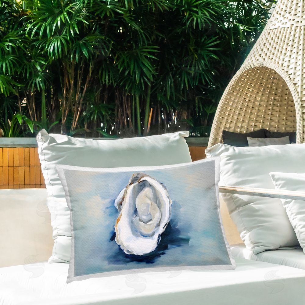 Petal Prints Design Traditional Oyster View Outdoor Quick-Dry Polyester Printed Throw Pillow in Back Yard