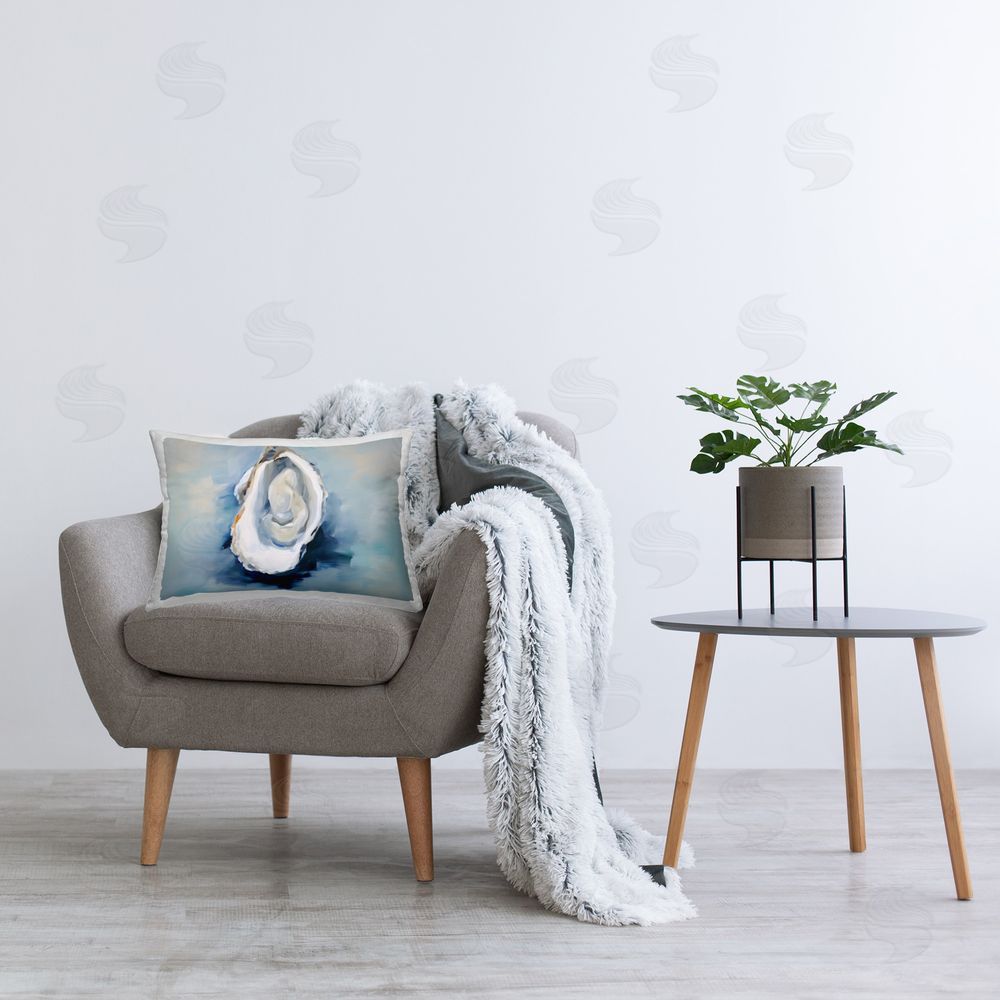 Petal Prints Design Traditional Oyster View Printed Plush Polyester Throw Pillow On Chair