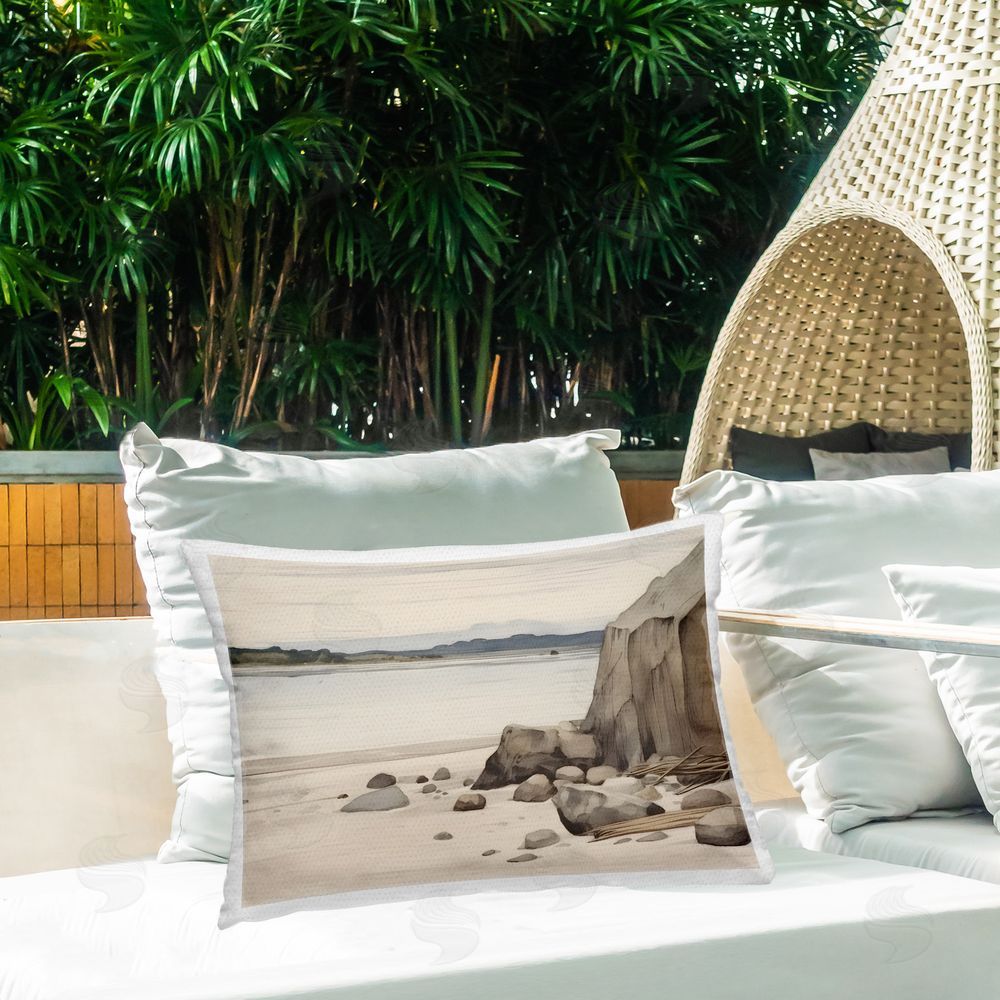 Petal Prints Design Beach Cliff View Outdoor Quick-Dry Polyester Printed Throw Pillow in Back Yard