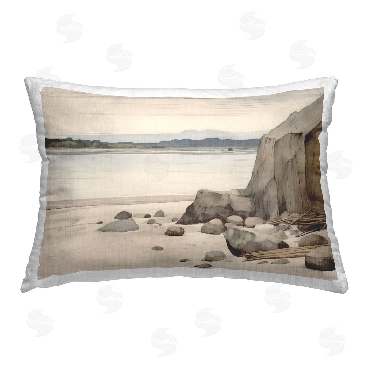 Petal Prints Design Beach Cliff View Printed Plush Polyester Throw Pillow
