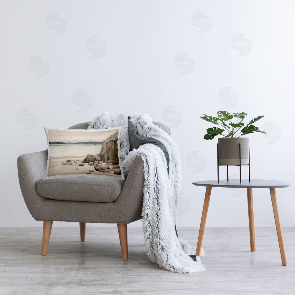 Petal Prints Design Beach Cliff View Printed Plush Polyester Throw Pillow On Chair