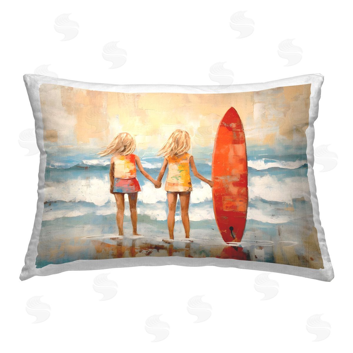 Petal Prints Design Kids & Beach Surfboard Printed Plush Polyester Throw Pillow