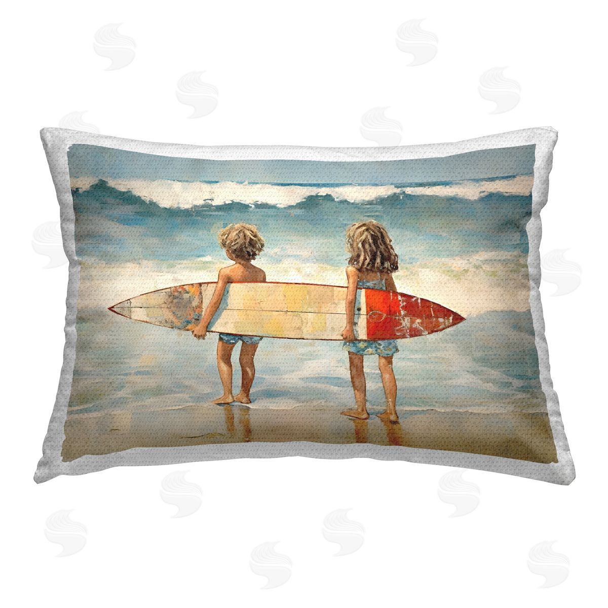 Petal Prints Design Kids with Surf Waves Outdoor Quick-Dry Polyester Printed Throw Pillow