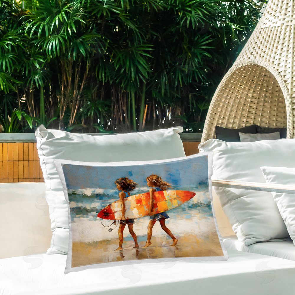 Petal Prints Design Surfboard Kids Friends Outdoor Quick-Dry Polyester Printed Throw Pillow in Back Yard