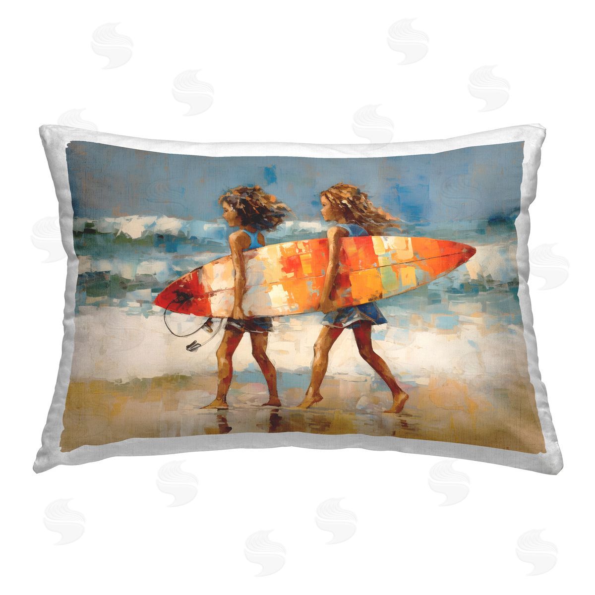 Petal Prints Design Surfboard Kids Friends Printed Plush Polyester Throw Pillow