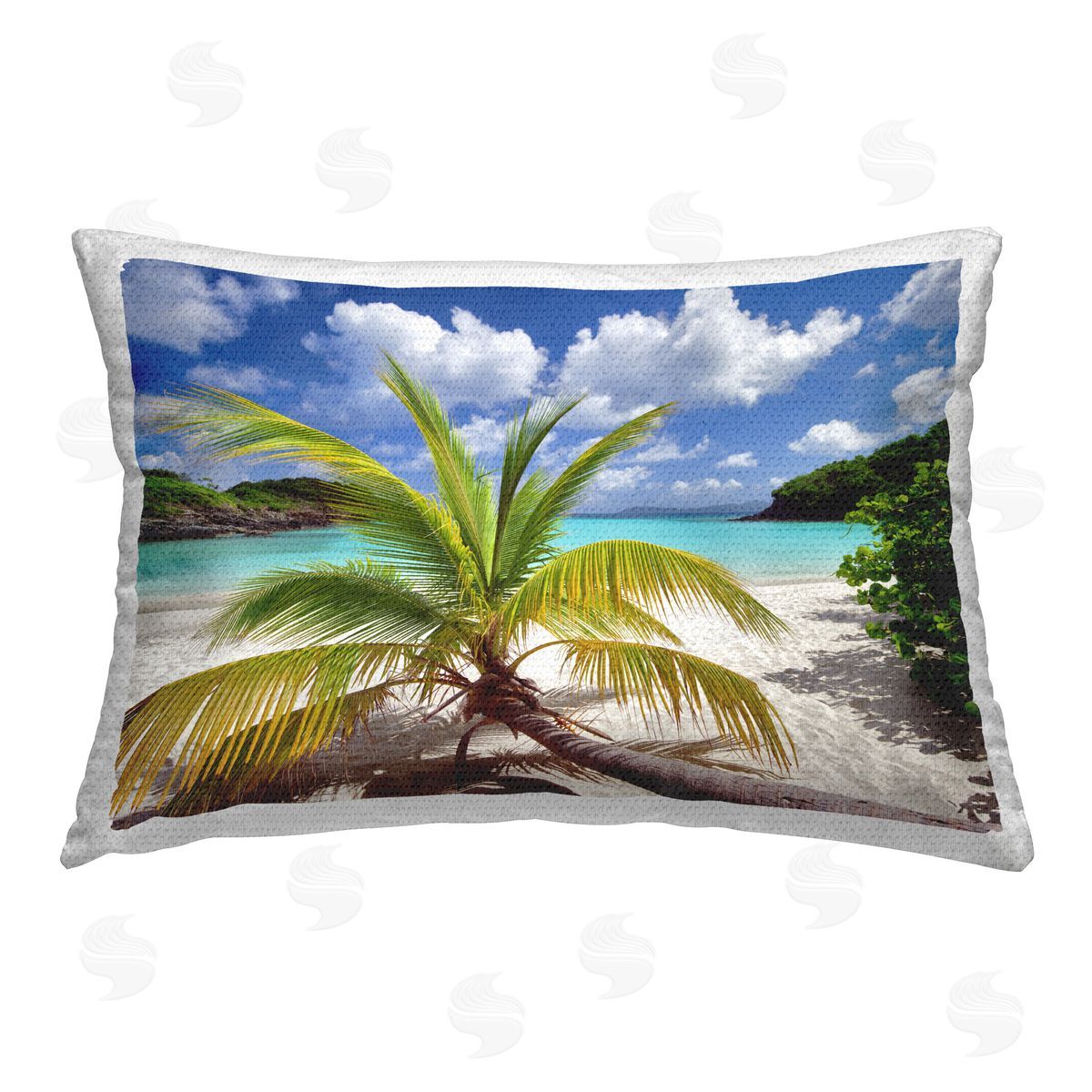 Dennis Frates Palm Tree Across Beach Outdoor Quick-Dry Polyester Printed Throw Pillow