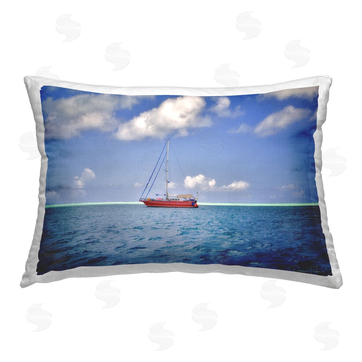 Dennis Frates Ship & Cloudy Sea Printed Plush Polyester Throw Pillow