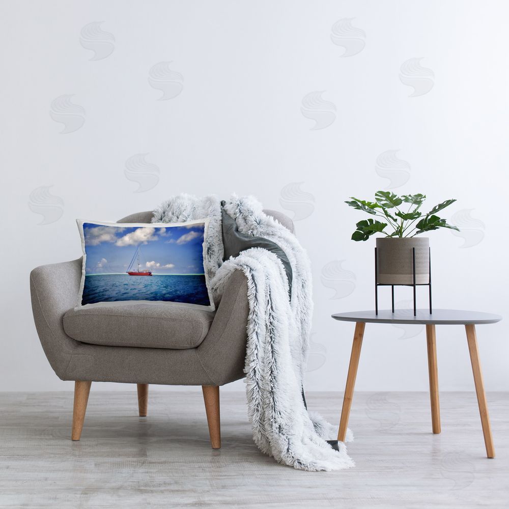 Dennis Frates Ship & Cloudy Sea Printed Plush Polyester Throw Pillow On Chair