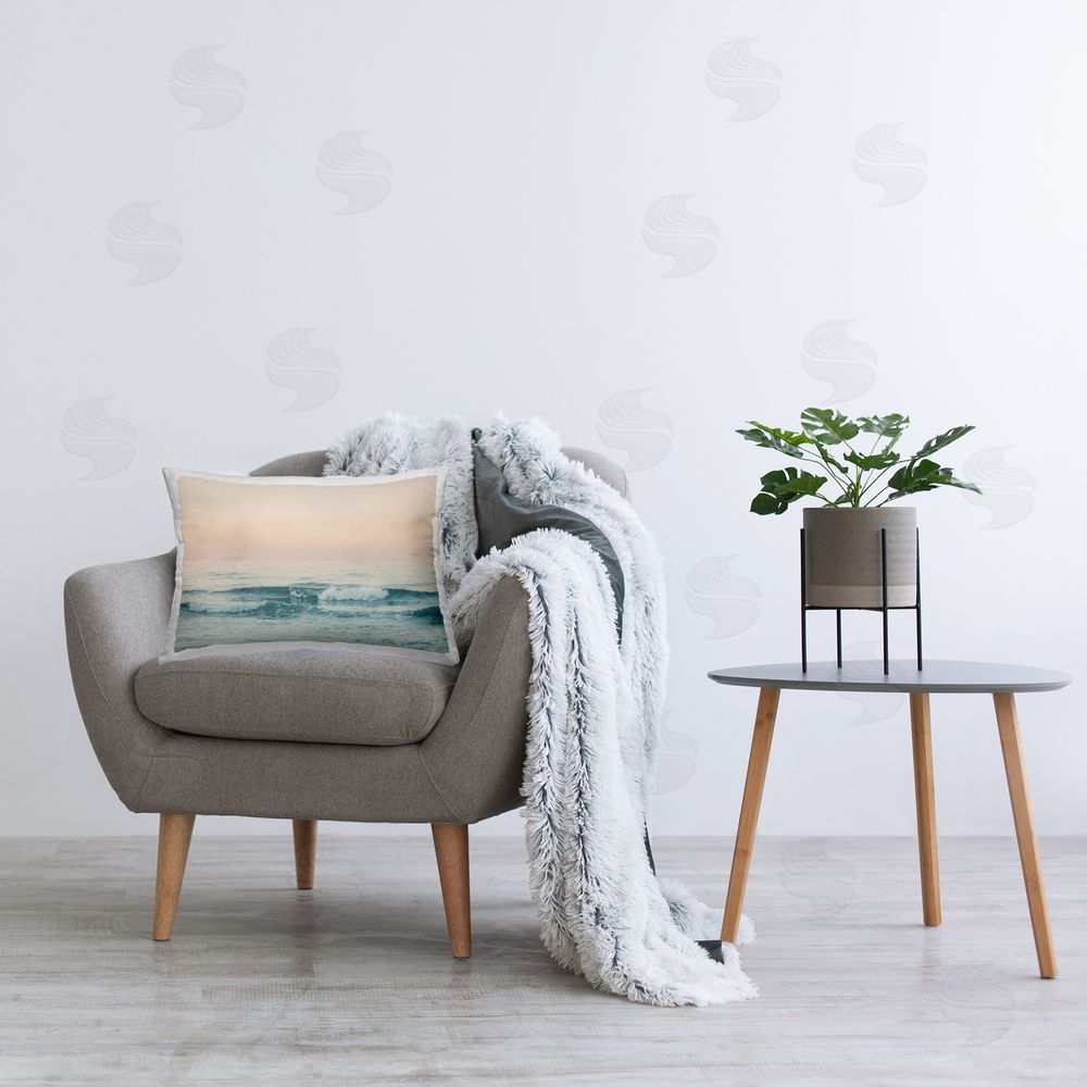 Sisi and Seb Greece Ocean Waves Printed Plush Polyester Throw Pillow On Chair