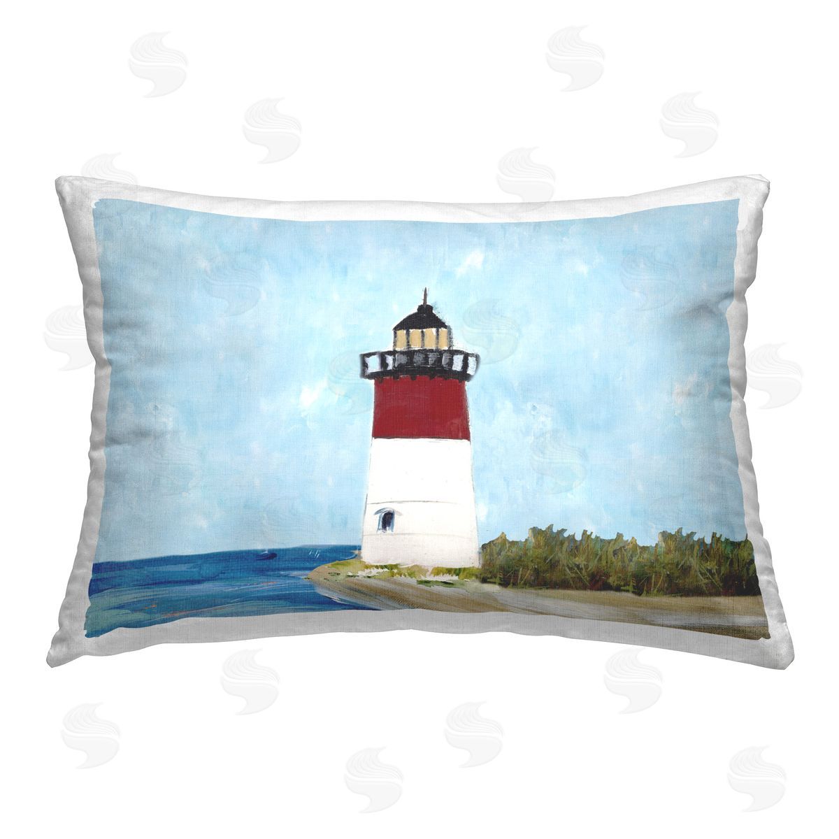 Julie DeRice Coastal Lighthouse on Blue Printed Plush Polyester Throw Pillow