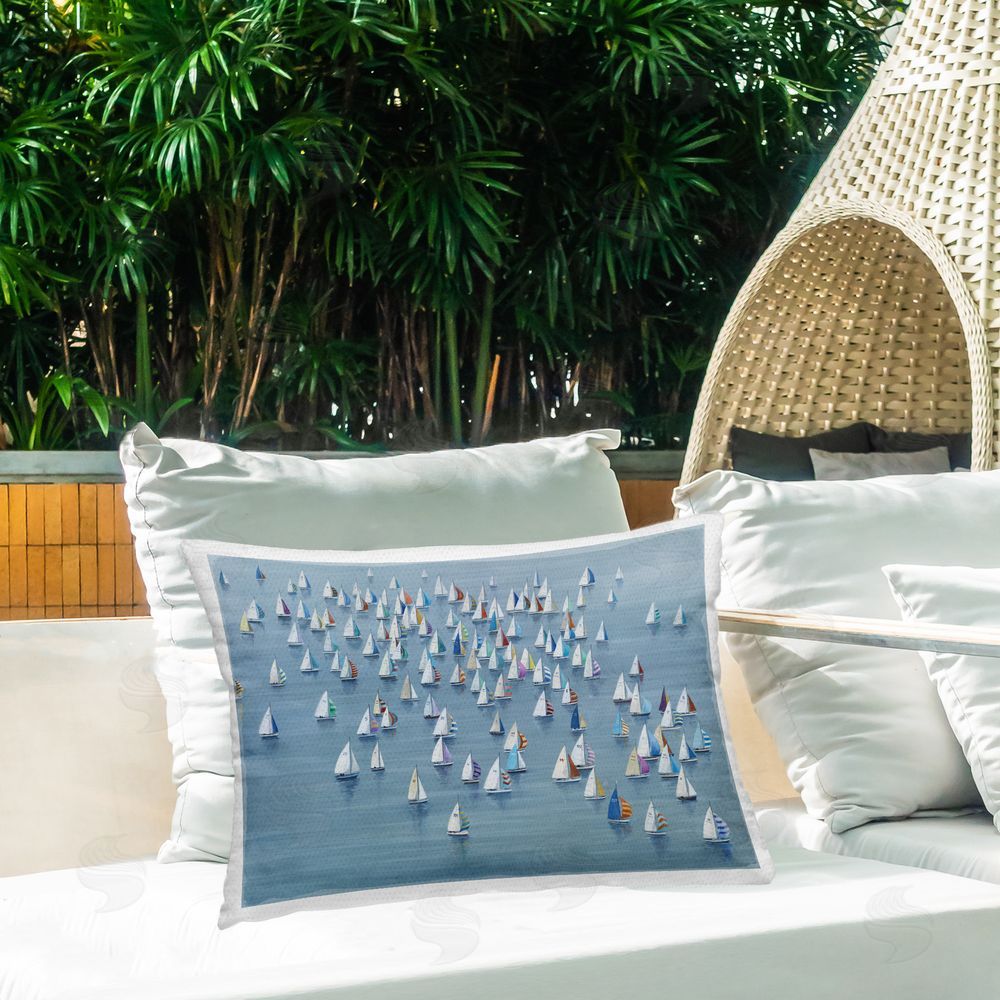 Lorenzo Collective Gathering Of Sails Outdoor Quick-Dry Polyester Printed Throw Pillow in Back Yard