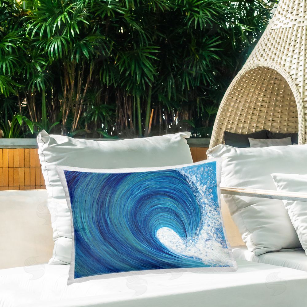Megan Morris Swirling Ocean Wave Outdoor Quick-Dry Polyester Printed Throw Pillow in Back Yard