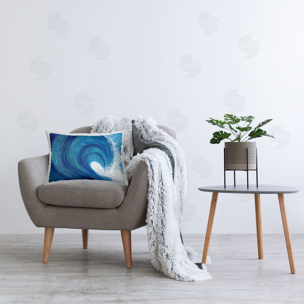 Megan Morris Swirling Ocean Wave Printed Plush Polyester Throw Pillow On Chair
