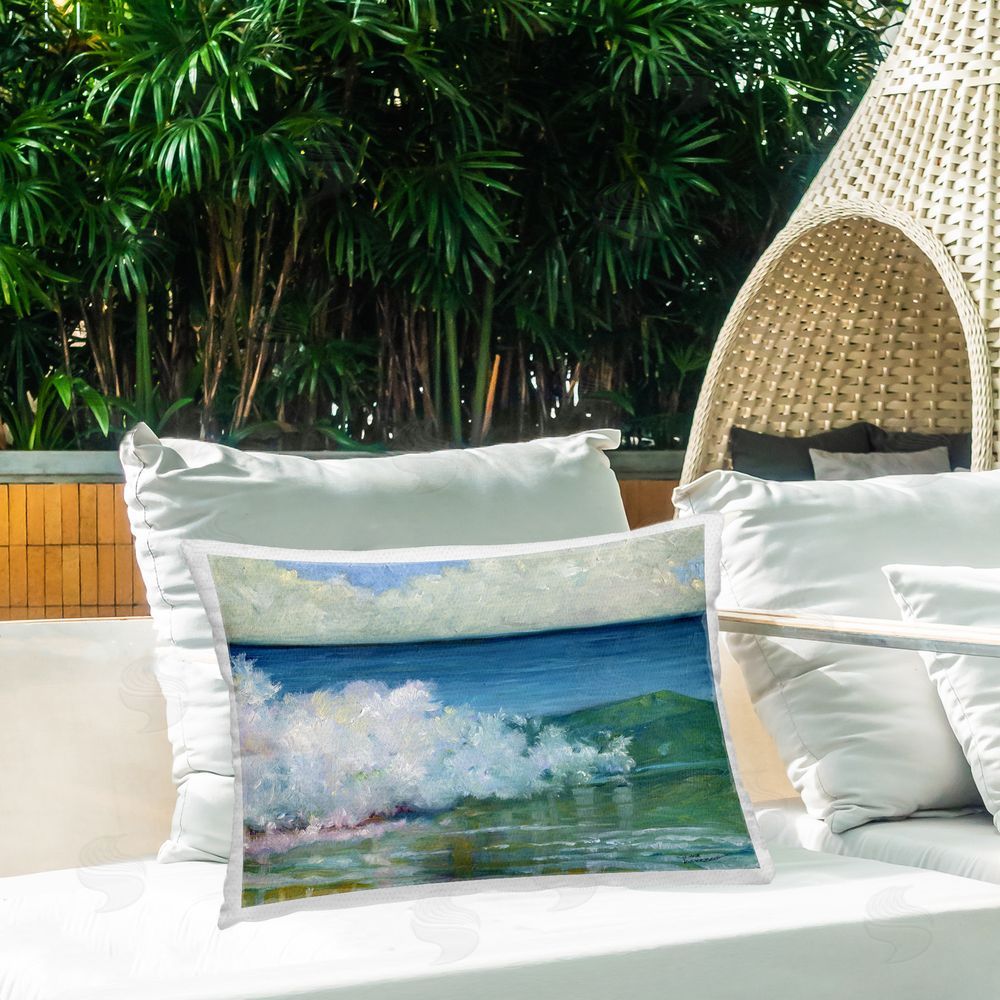 Steve Vanderbosch Strong Splashing Wave Outdoor Quick-Dry Polyester Printed Throw Pillow in Back Yard