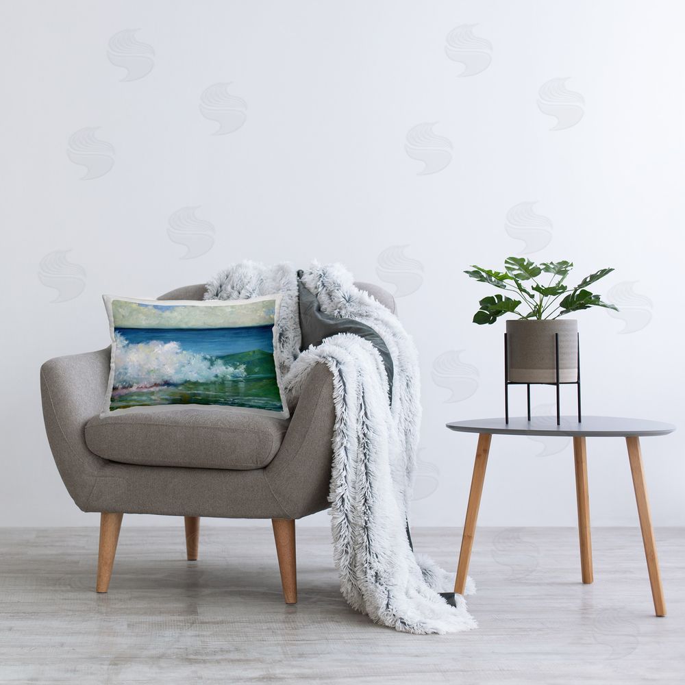 Steve Vanderbosch Strong Splashing Wave Printed Plush Polyester Throw Pillow On Chair