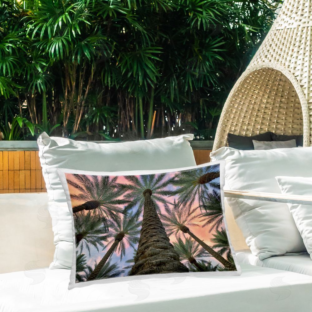 Dennis Frates Tall Overhead Palms Outdoor Quick-Dry Polyester Printed Throw Pillow in Back Yard