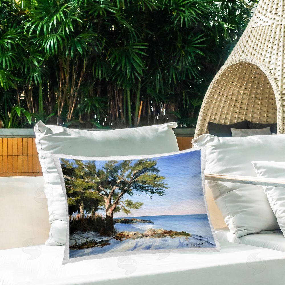 Karin Lind White Sand Beach Outdoor Quick-Dry Polyester Printed Throw Pillow in Back Yard