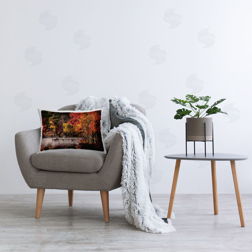 Andy Amos Autumn Dock Landscape Printed Plush Polyester Throw Pillow On Chair