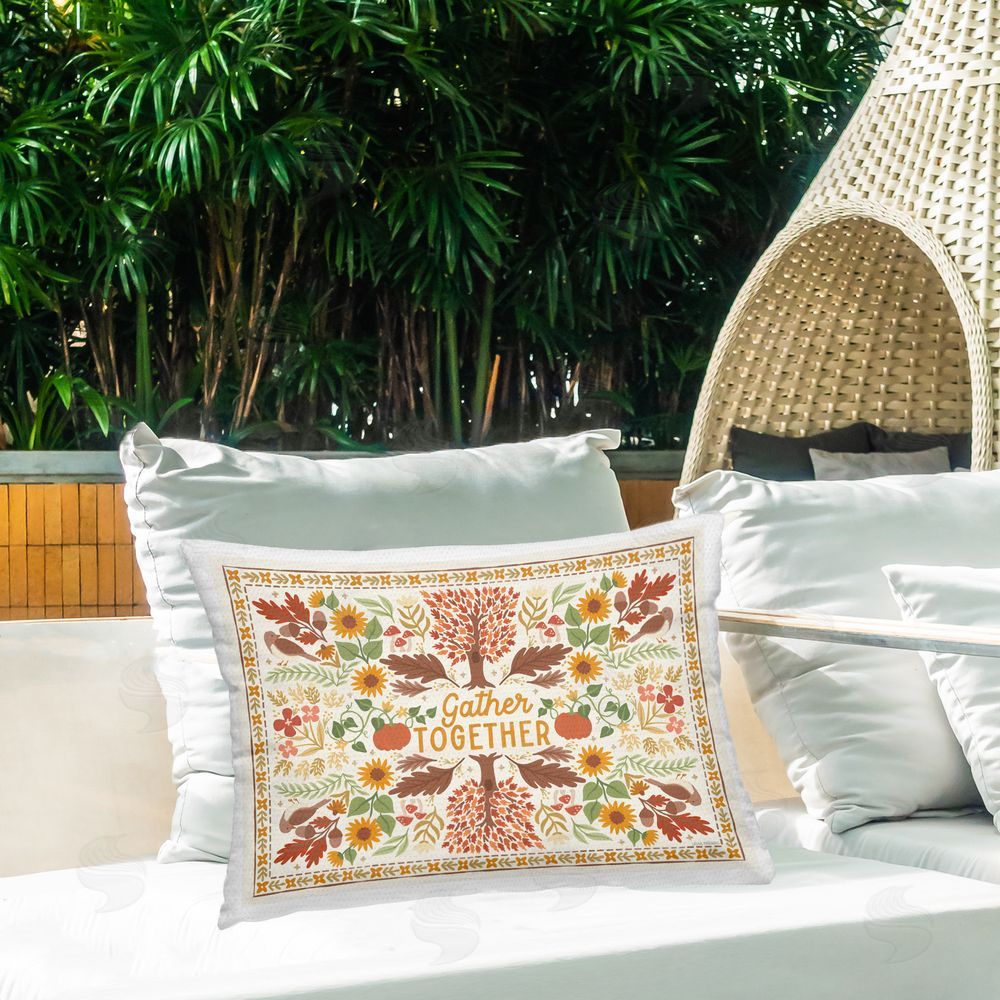 Laura Marshall Gather Together Pattern Outdoor Quick-Dry Polyester Printed Throw Pillow in Back Yard