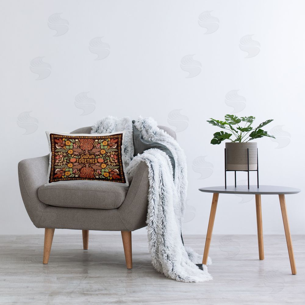 Laura Marshall Gather Together on Brown Printed Plush Polyester Throw Pillow On Chair