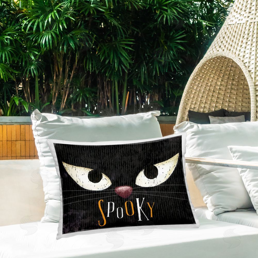Nicole DeCamp Spooky Cat Eyes Outdoor Quick-Dry Polyester Printed Throw Pillow in Back Yard