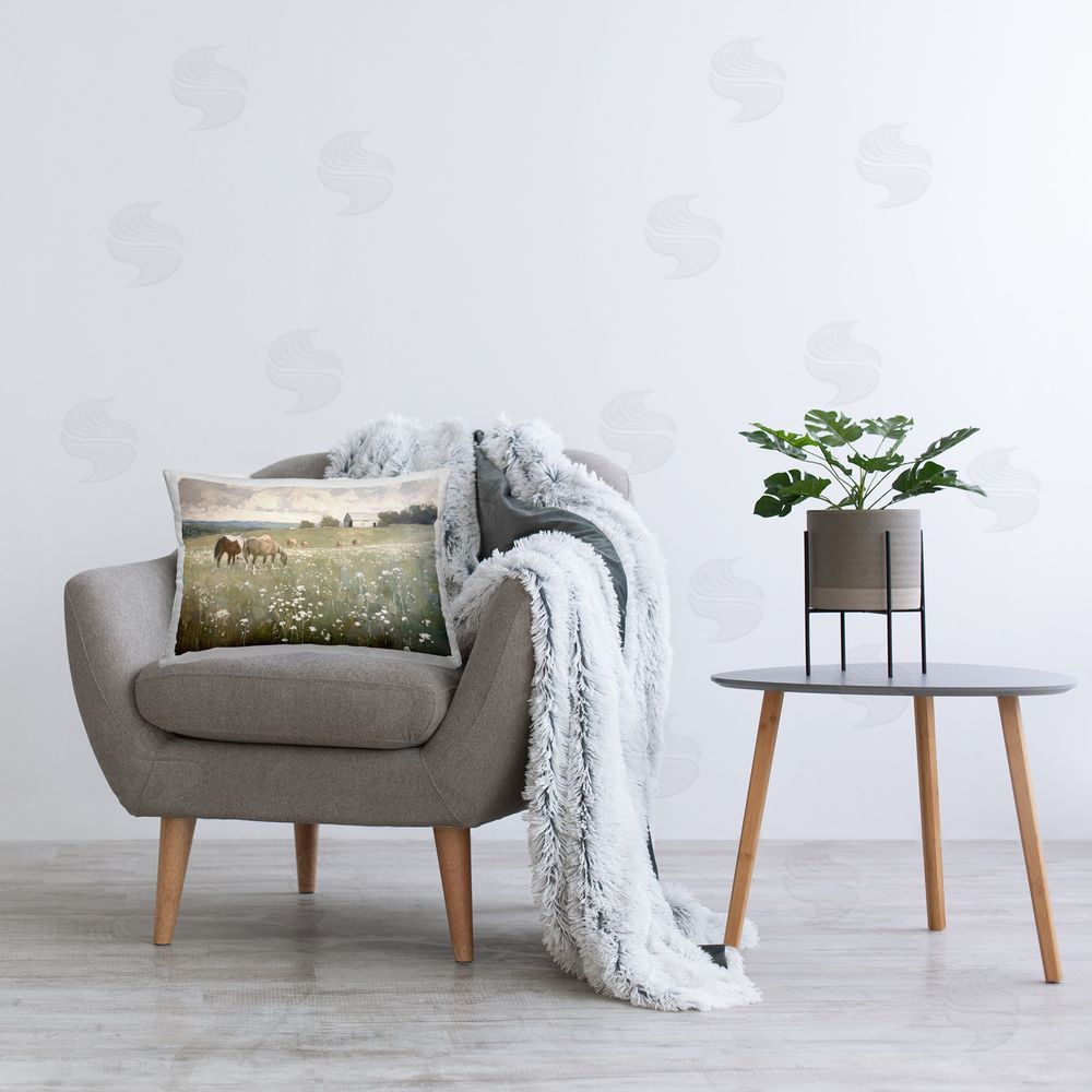 Ramona Murdock Horses in Pasture Printed Plush Polyester Throw Pillow On Chair