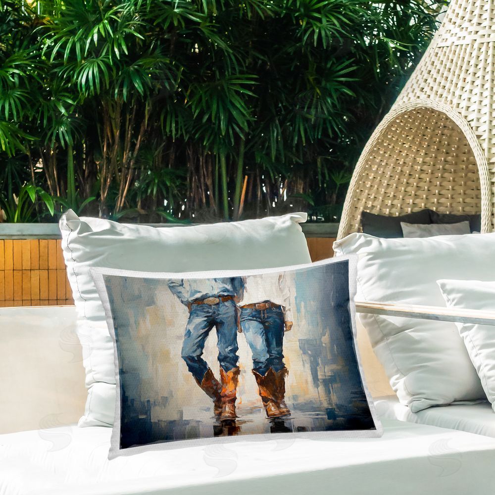 Ramona Murdock Cowboy & Cowgirl Couple Outdoor Quick-Dry Polyester Printed Throw Pillow in Back Yard