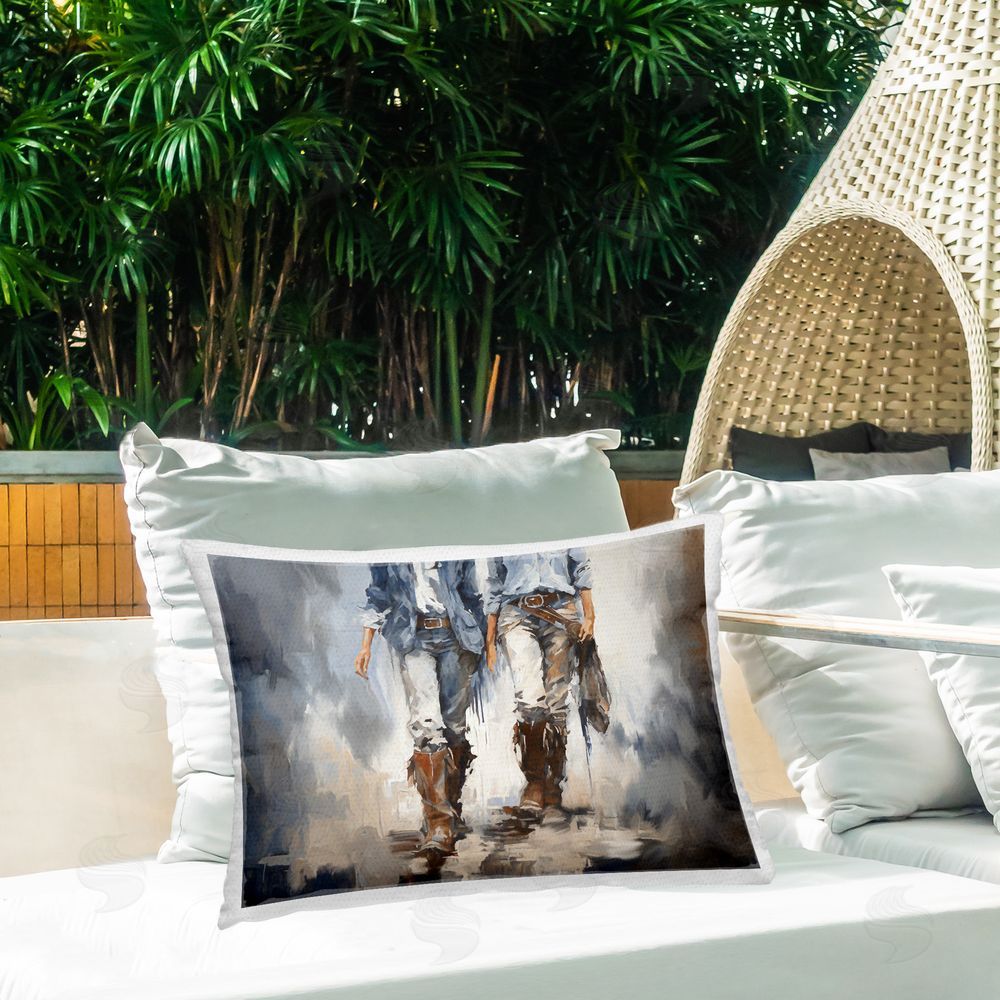 Ramona Murdock Romantic Cowboy Boots Outdoor Quick-Dry Polyester Printed Throw Pillow in Back Yard