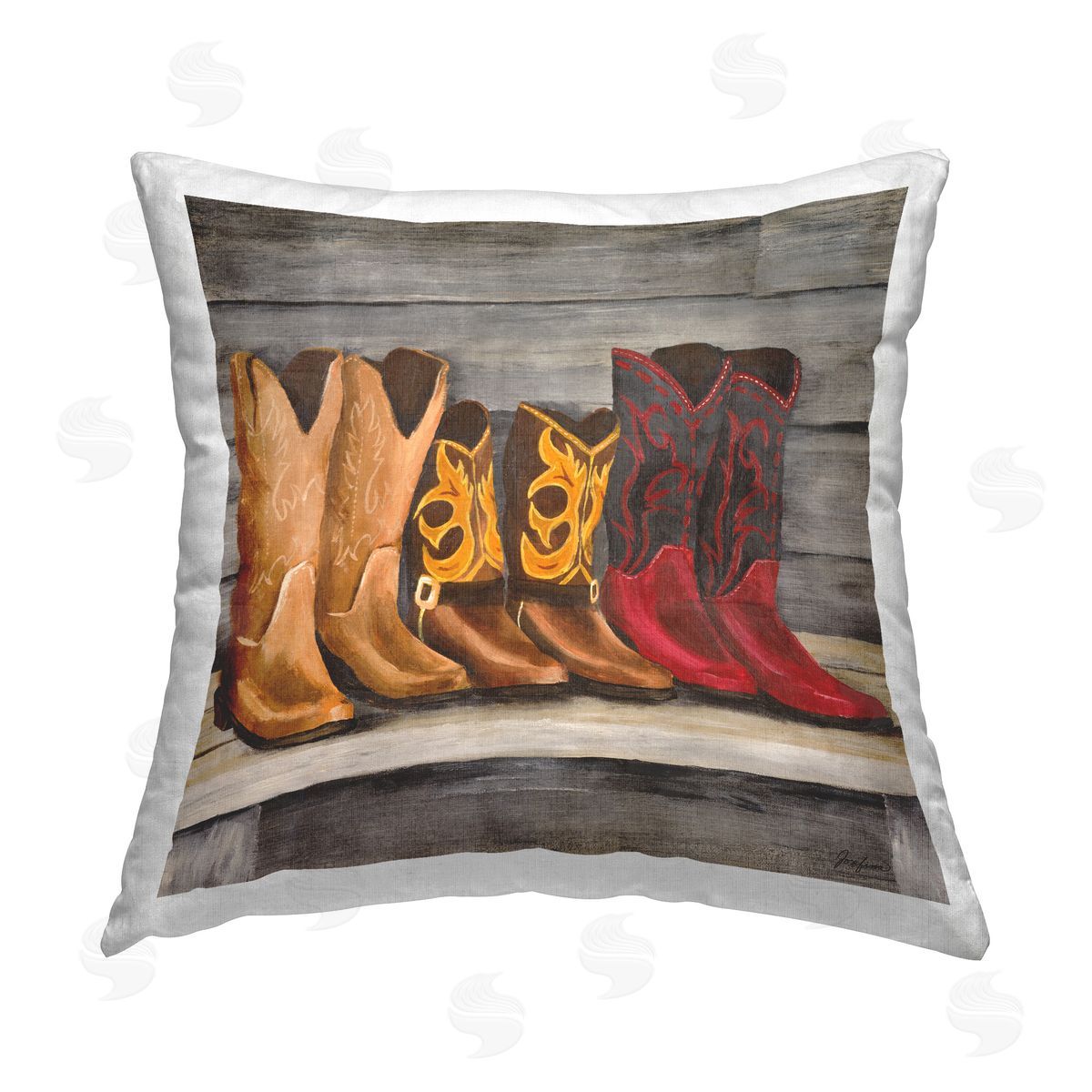 Josefina Lined Up Cowboy Boots Printed Plush Polyester Throw Pillow