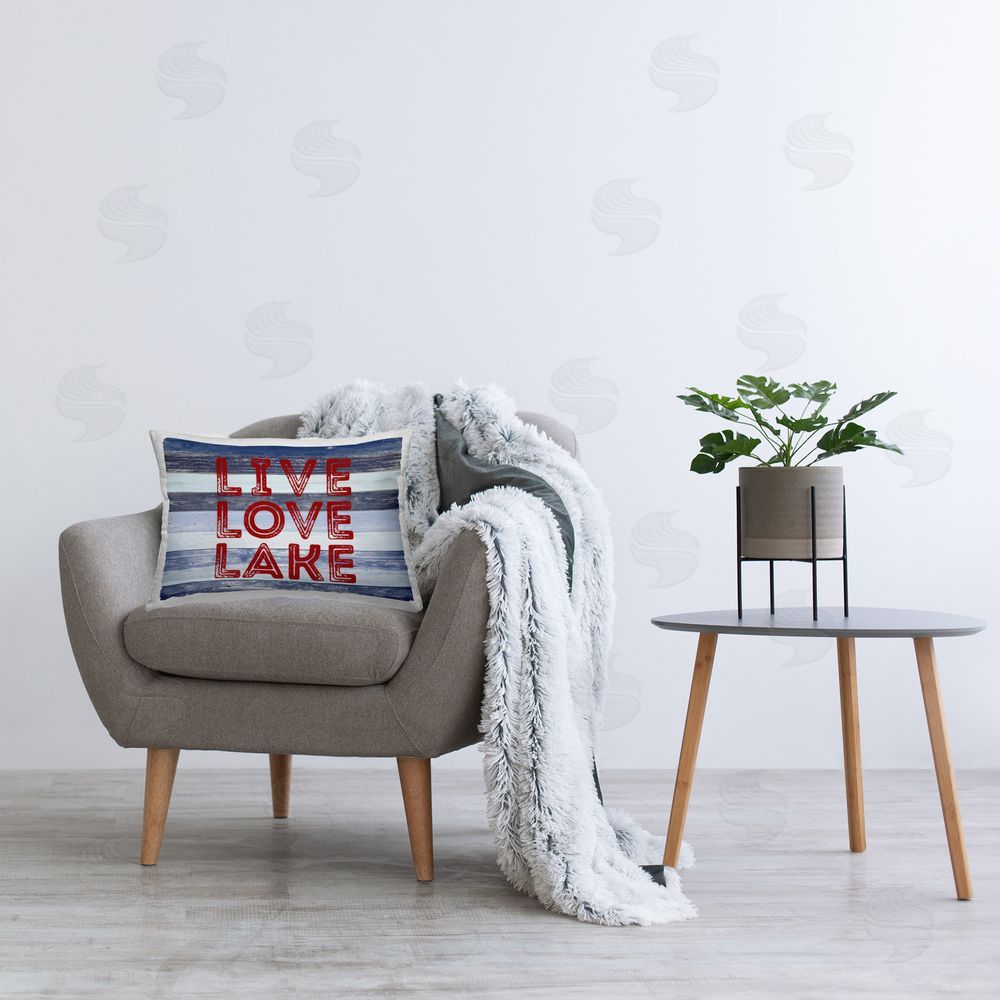 SD Graphics Studio Live Love Lake Striped Printed Plush Polyester Throw Pillow On Chair