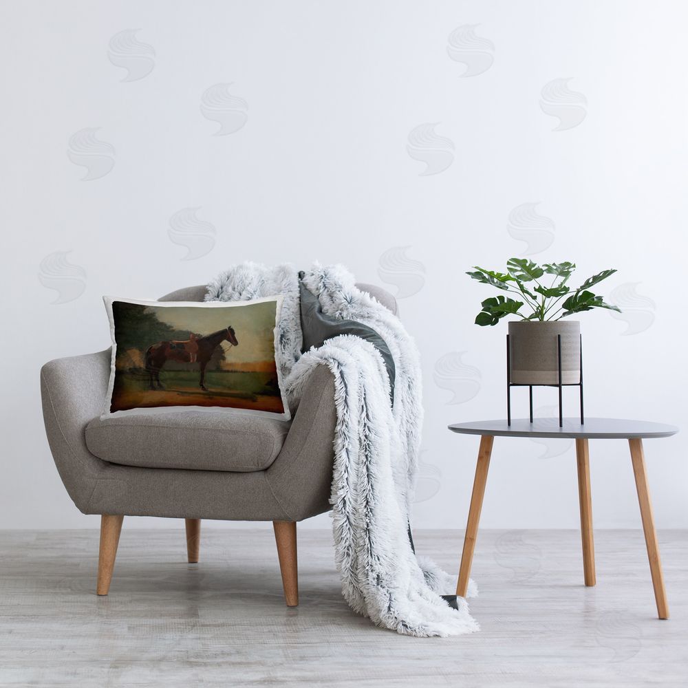 CAD Designs Racing Horse with Saddle Printed Plush Polyester Throw Pillow On Chair