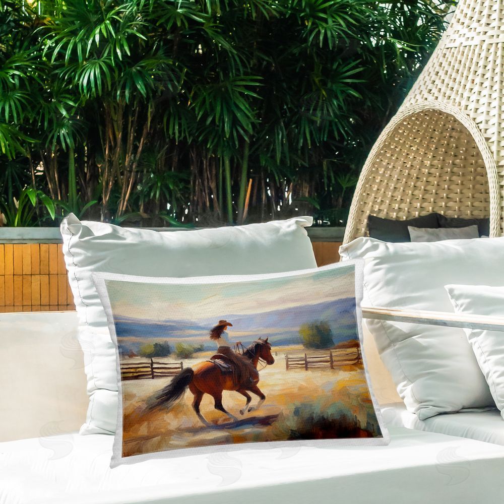 Ramona Murdock Ride Like The Wind Outdoor Quick-Dry Polyester Printed Throw Pillow in Back Yard