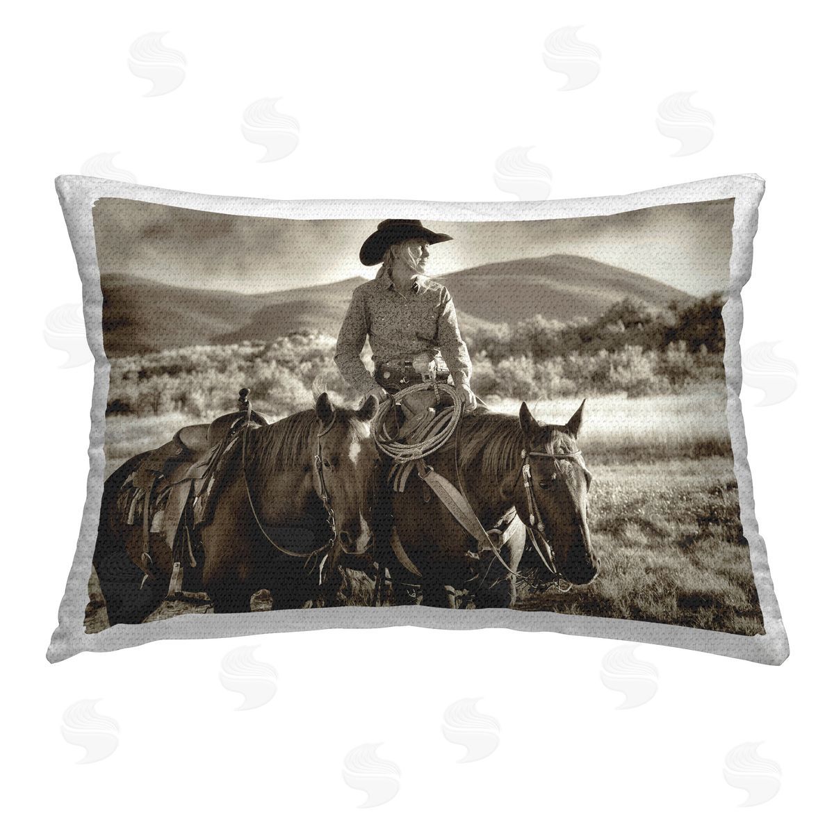 Lisa Dearing Stoic Cowgirl with Lasso Outdoor Quick-Dry Polyester Printed Throw Pillow
