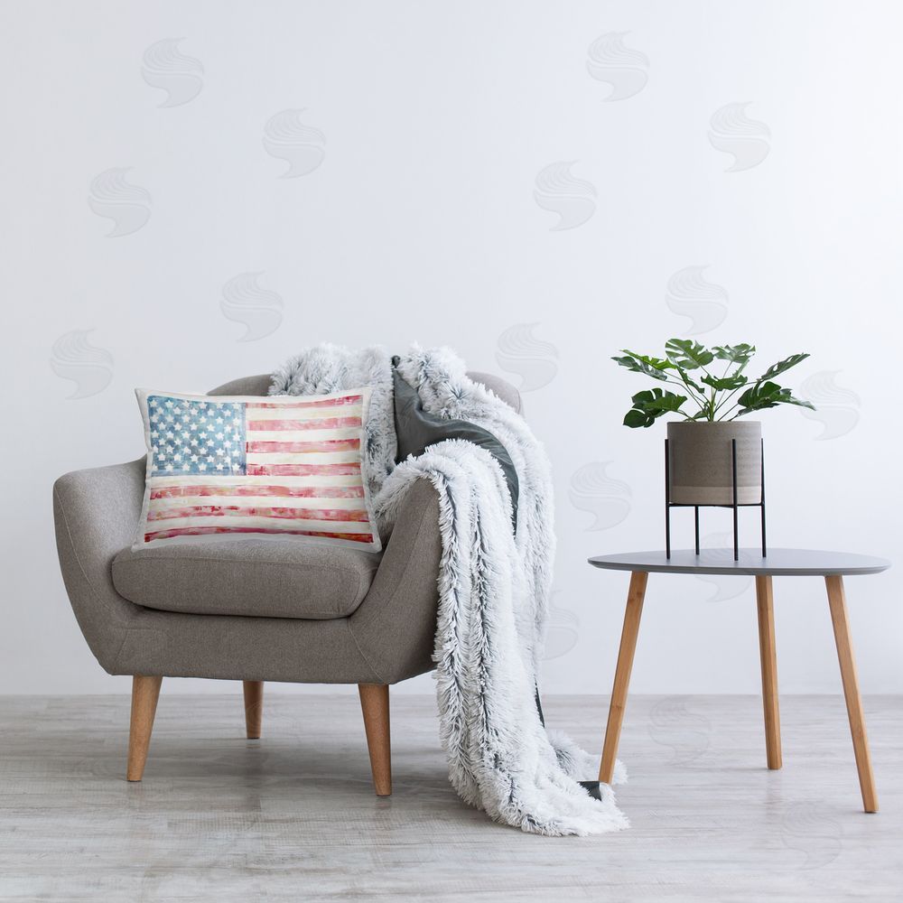 Jenny Westenhofer Patriotic Brushed Flag Printed Plush Polyester Throw Pillow On Chair