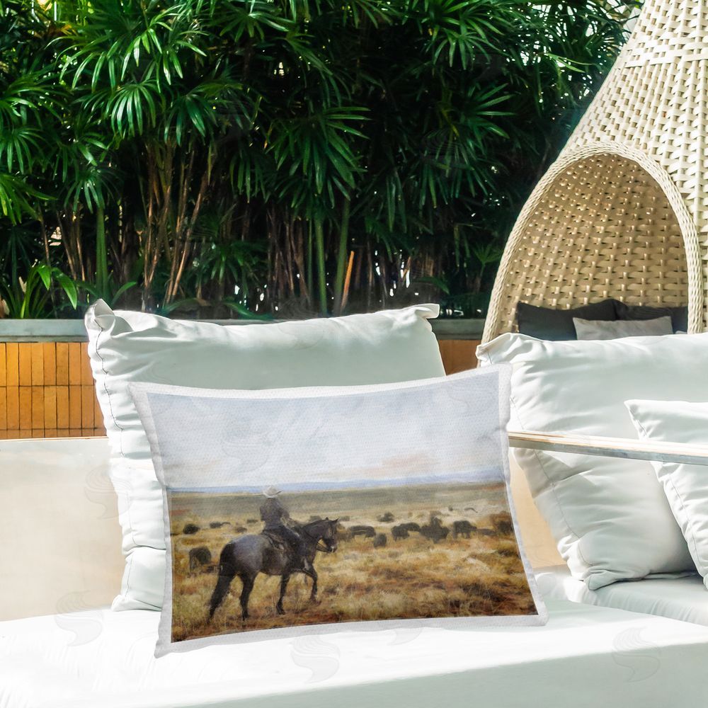 Nina Blue On The Range Cowboy Outdoor Quick-Dry Polyester Printed Throw Pillow in Back Yard