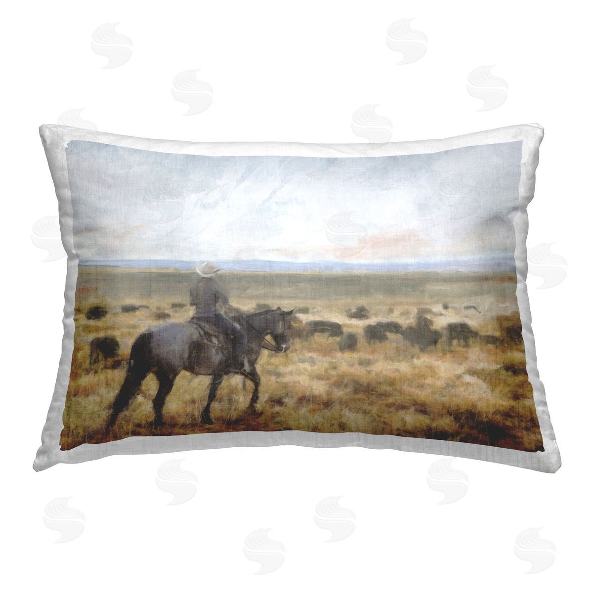 Nina Blue On The Range Cowboy Printed Plush Polyester Throw Pillow