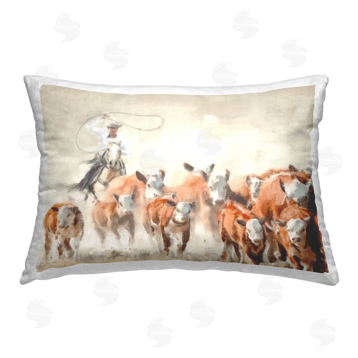 Nina Blue Equestrian Round Up Printed Plush Polyester Throw Pillow