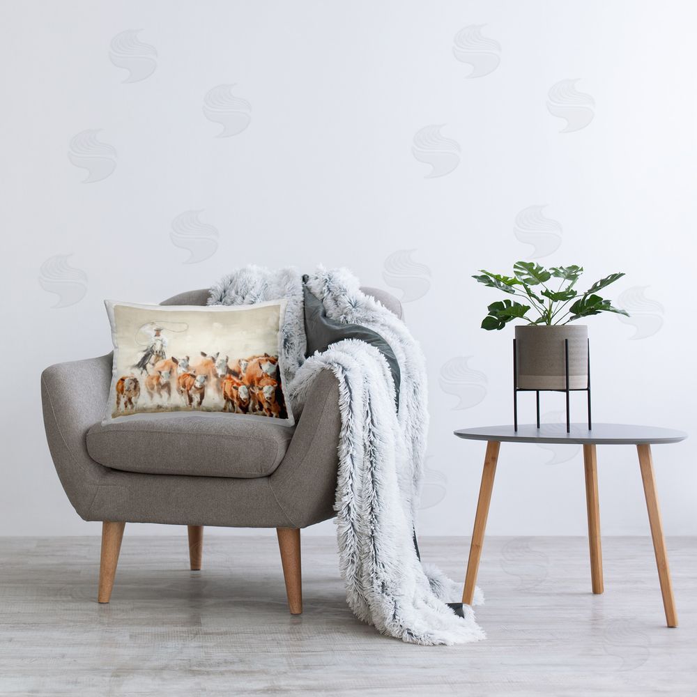 Nina Blue Equestrian Round Up Printed Plush Polyester Throw Pillow On Chair