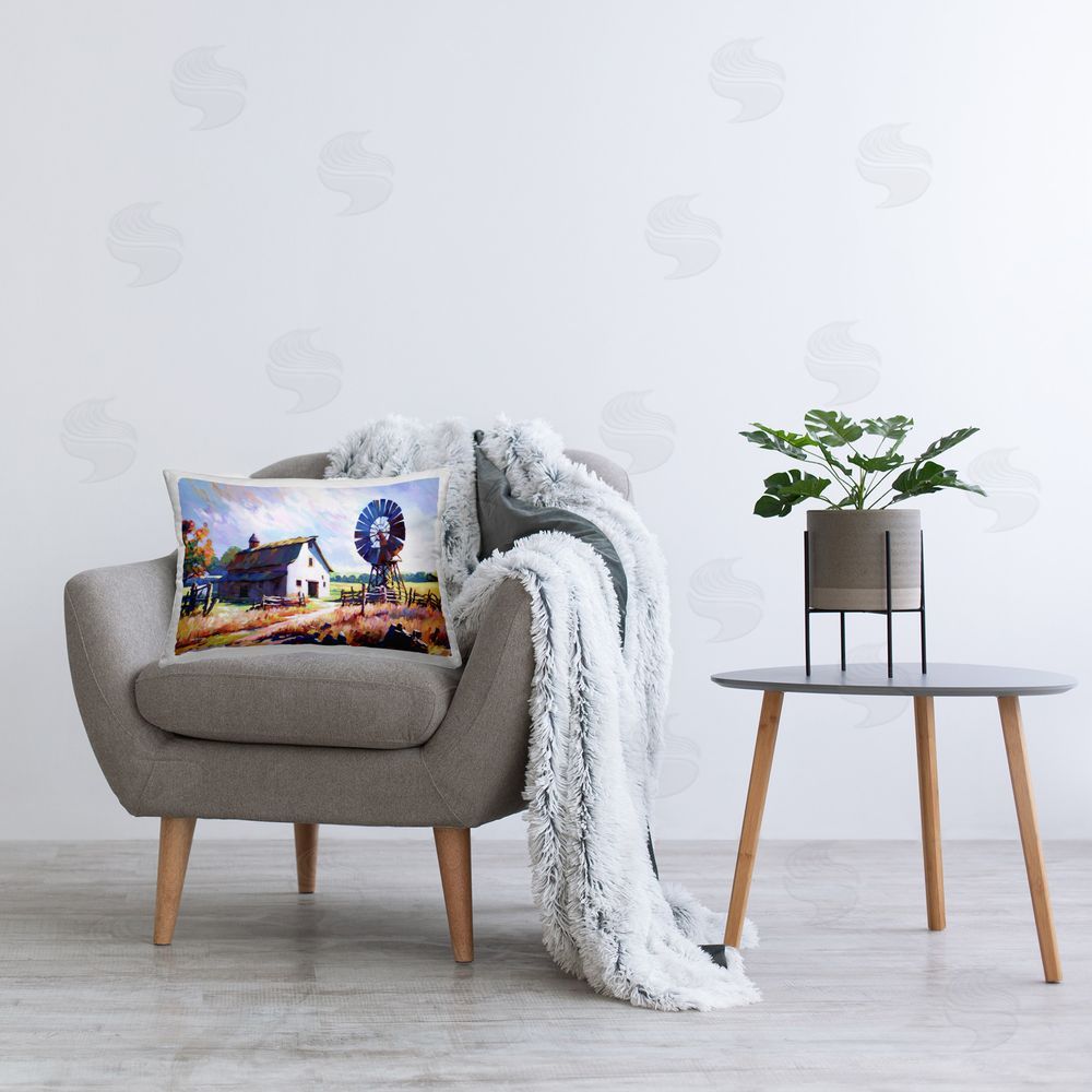 Leon Devenice Countryside Serenity Landscape Printed Plush Polyester Throw Pillow On Chair