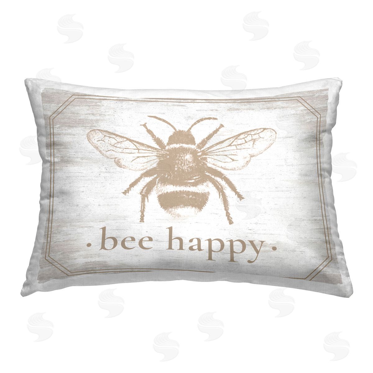 Lettered and Lined Distressed Bee Happy Printed Plush Polyester Throw Pillow