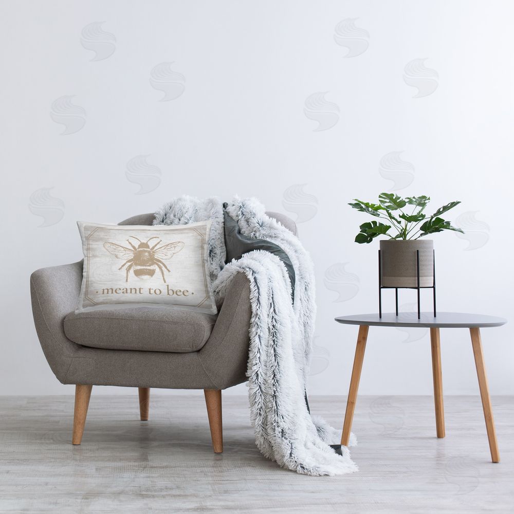 Lettered and Lined Distressed Meant To Bee Printed Plush Polyester Throw Pillow On Chair